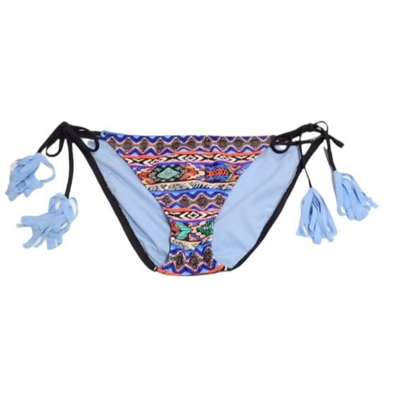 Mossimo Hipster Bikini Bottom Size Small Tassel Side Ties Black Multicol… - Picture 2 of 8